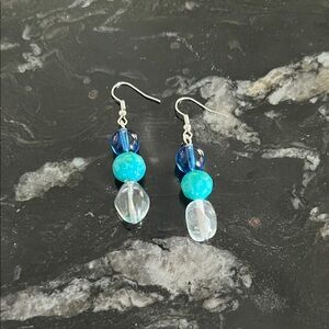 Artisan Blue and Clear Beaded Earrings